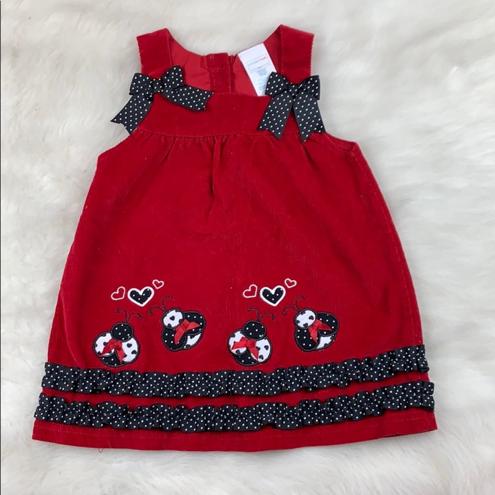 Toddler Girls Corduroy Red & Black Ruffle Dress